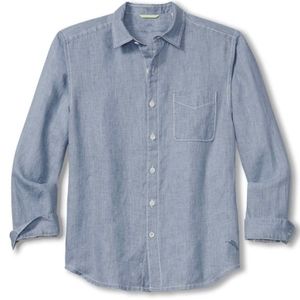 Tommy Bahama Sea Glass Breezer Linen Long Sleeve Shirt in Blue Ash Color Size XL
